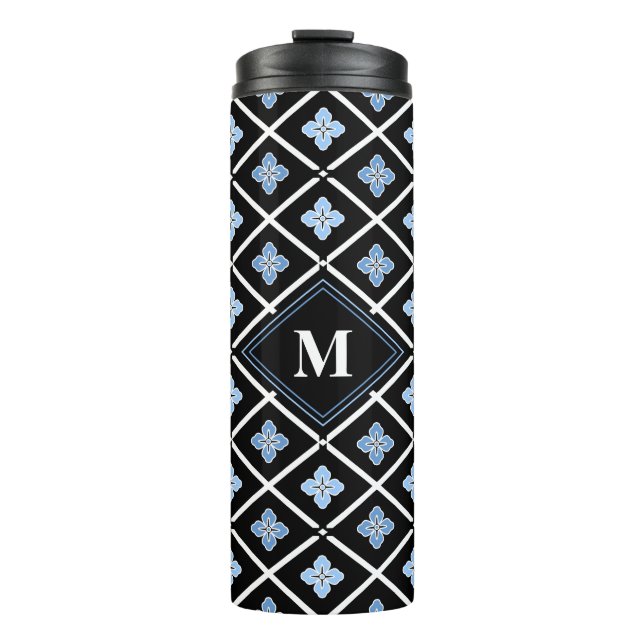 Termo Patrón de sakura azul monograma oriental (Anverso)