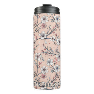Termo Patrón de Sakura con flores de cerezo rosa sobre r