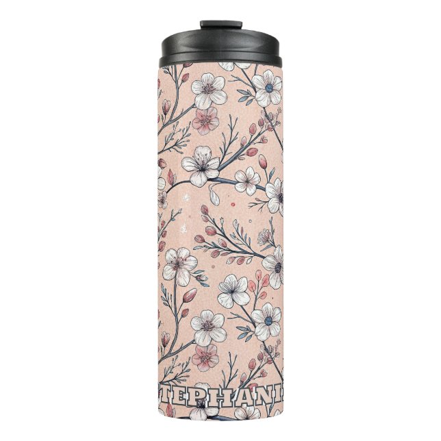Termo Patrón de Sakura con flores de cerezo rosa sobre r (Anverso)