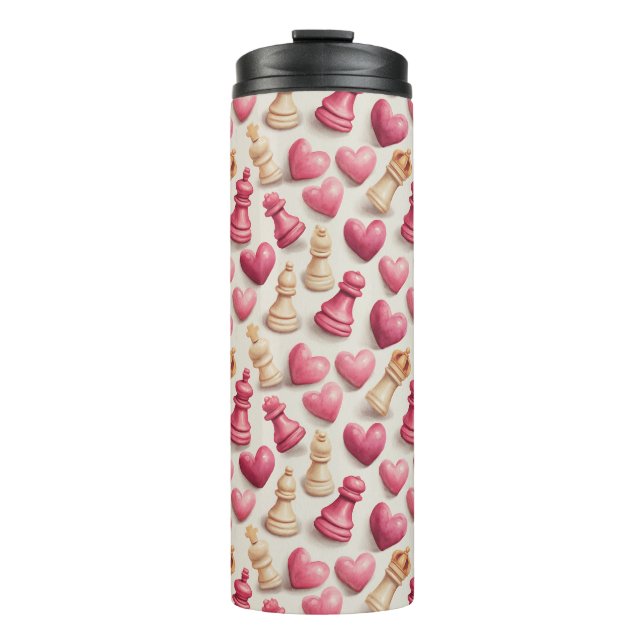 Termo Patrón de San Valentín Ajedrez y Corazones (Anverso)