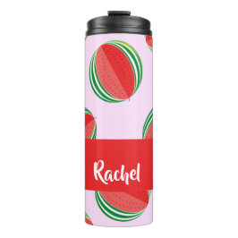 Termo Patrón de sandía en rodajas sobre rosa