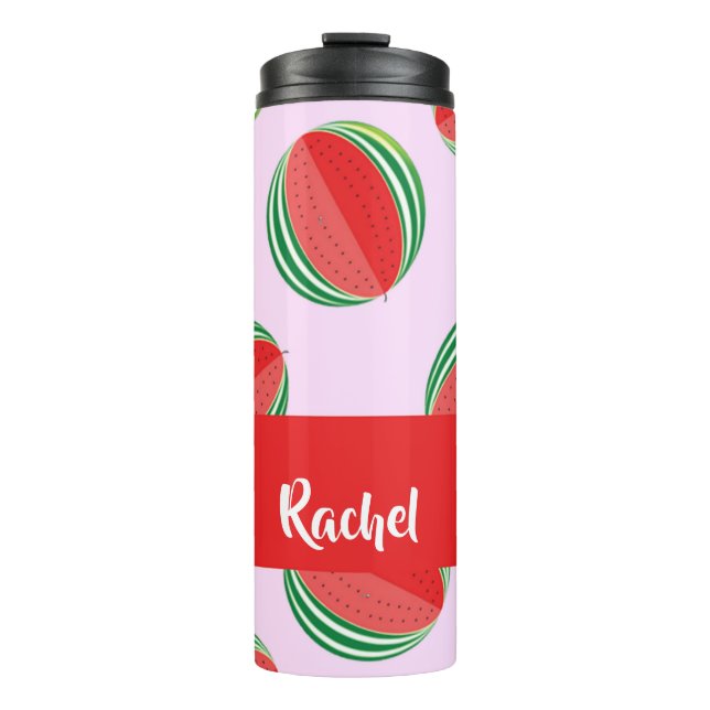 Termo Patrón de sandía en rodajas sobre rosa (Anverso)