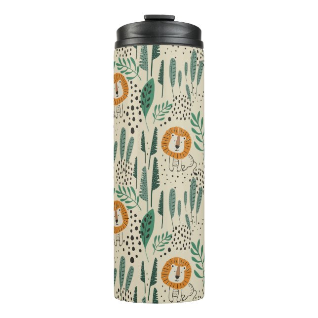 Termo Patrón de selva tropical de león de Doodle lindo (Anverso)