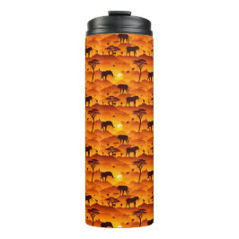 Termo Patrón de silueta animal africana Panorama de sol