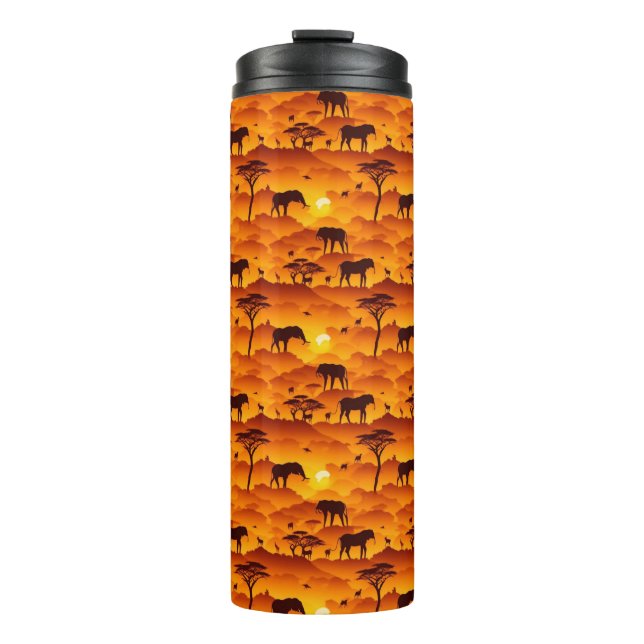 Termo Patrón de silueta animal africana Panorama de sol (Anverso)