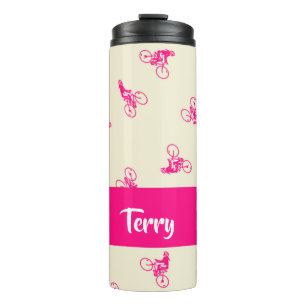 Termo Patrón de silueta de ciclismo rosa