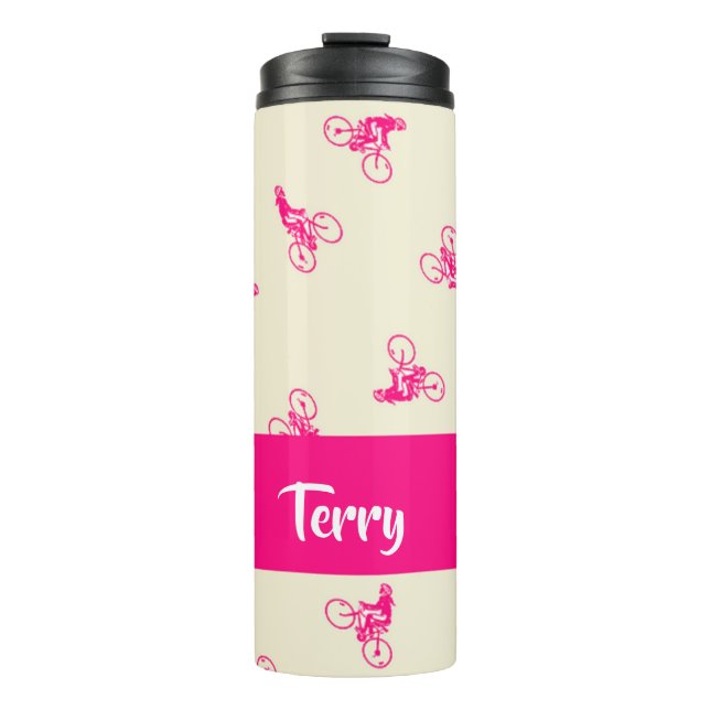 Termo Patrón de silueta de ciclismo rosa (Anverso)