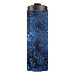 Termo Patrón de sirena azul marino con brillo