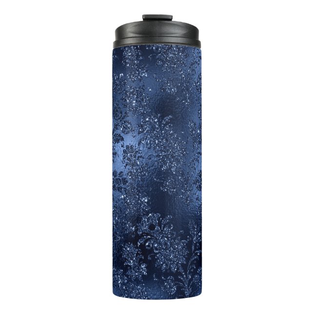 Termo Patrón de sirena azul marino con brillo (Anverso)
