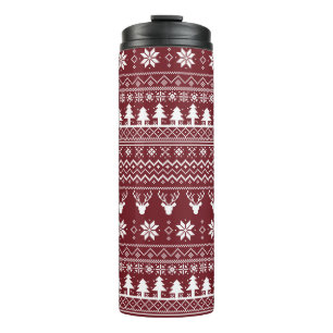 Termo Patrón de suéter de Navidad de Reno Rojo Clásico