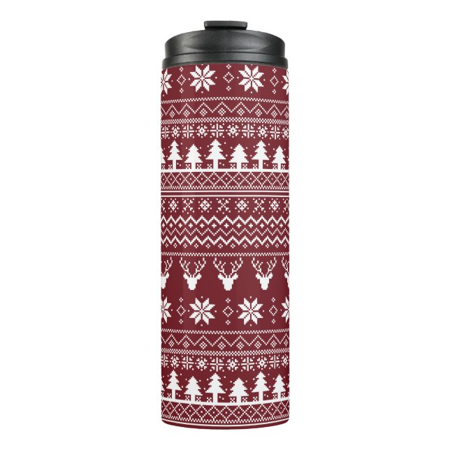 Termo Patrón de suéter de Navidad de Reno Rojo Clásico (Anverso)