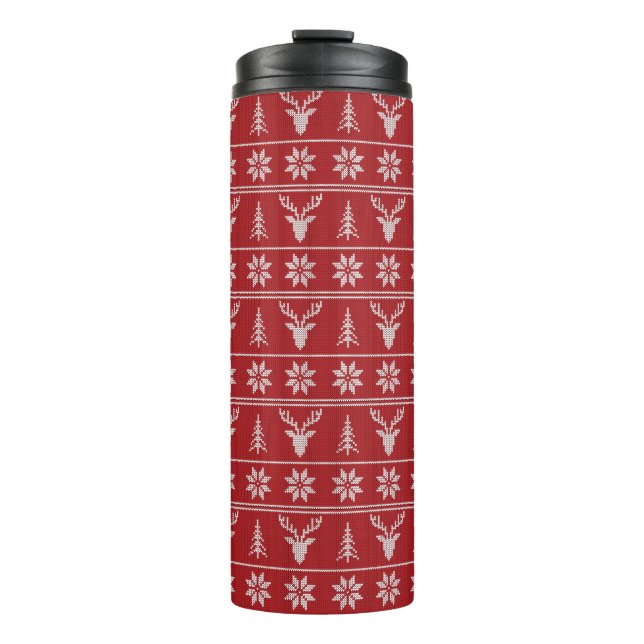 Termo Patrón de suéter de Navidades rojos feos (Anverso)