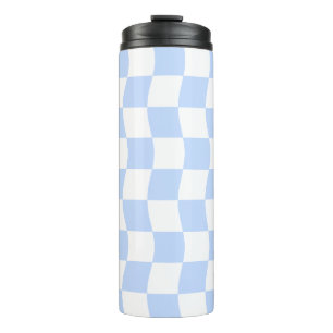 Termo Patrón de tablero de ajedrez blanco azul pastel re
