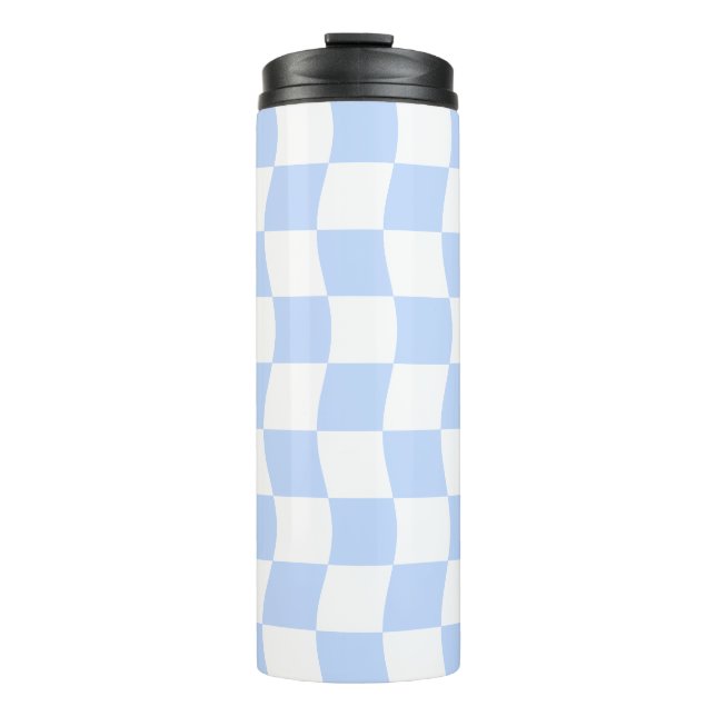 Termo Patrón de tablero de ajedrez blanco azul pastel re (Anverso)