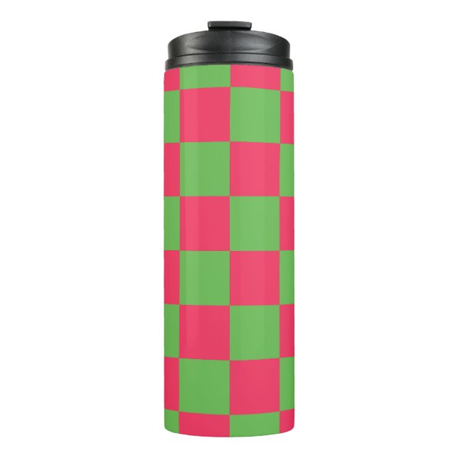 Termo patrón de tablero de ajedrez verde y rosa (Anverso)
