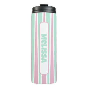 Termo Patrón de triángulo rosa pastel y menta con nombre