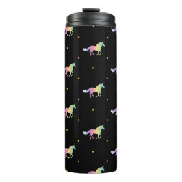 Termo Patrón de Unicornio arcoiris y estrellas de oro
