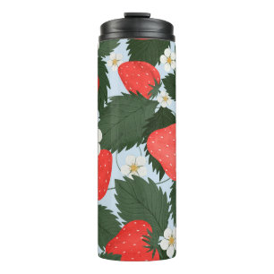 Termo Patrón de verano con fresas. Leyenda de fresa