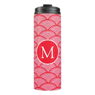 Termo Patrón de vieira monograma rojo y blanco
