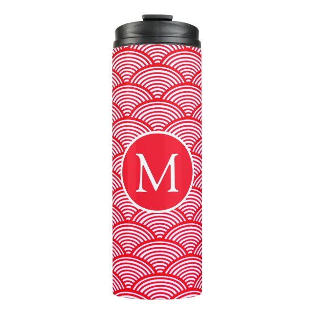 Termo Patrón de vieira monograma rojo y blanco (Anverso)
