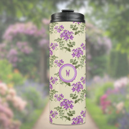 Termo Patrón de violeta suave sobre amarillo pálido