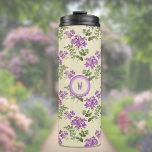 Termo Patrón de violeta suave sobre amarillo pálido