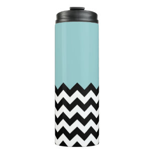 Termo Patrón de zigzag negro y blanco, chevron, azul