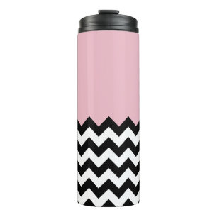 Termo Patrón de zigzag negro y blanco, chevron, rosa