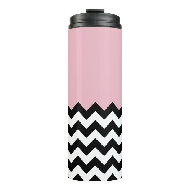 Termo Patrón de zigzag negro y blanco, chevron, rosa (Anverso)