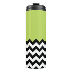 Termo Patrón de zigzag negro y blanco, chevron, verde