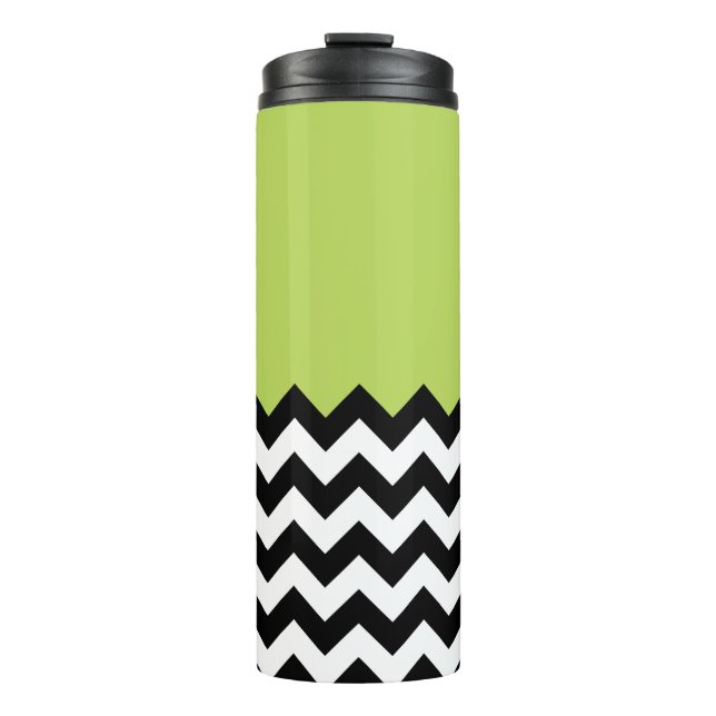 Termo Patrón de zigzag negro y blanco, chevron, verde (Anverso)