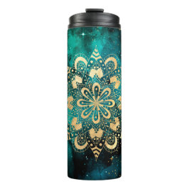 Termo Patrón Dharma Mandala de Galaxia Dorada y Verde