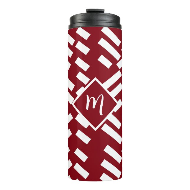 Termo Patrón diagonal tachado rojo Minimalista, monogram (Anverso)