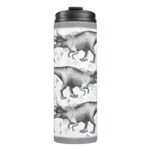 Termo Patrón Dinocorn Silver Fantasía en blanco y negr