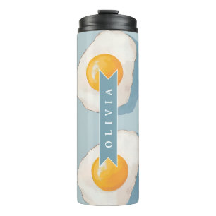 Termo Patrón Divertido Azul de Huevo Frito Personalizado