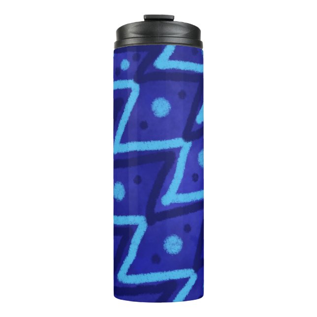 Termo Patrón divertido de puntos de zig zags azules (Anverso)