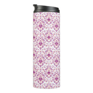 Termo Patrón elegante floral Peach and Purple Damask