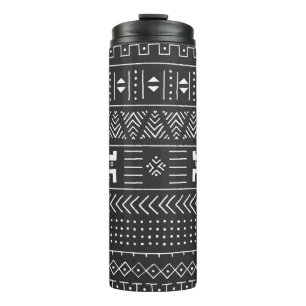Termo Patrón étnico tribal blanco y negro con geométrica