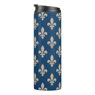 Termo Patrón Fleur de Lis, francés real, crema en azul