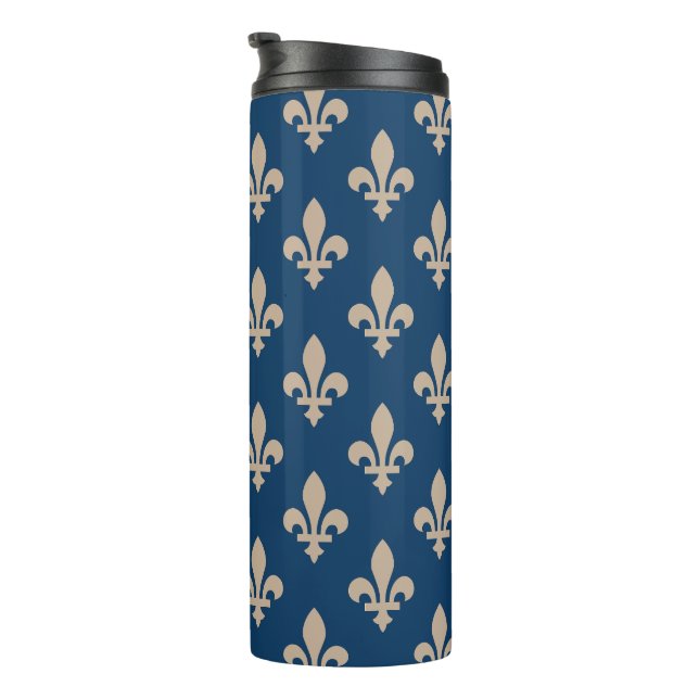 Termo Patrón Fleur de Lis, francés real, crema en azul (Rotado hacia la derecha)