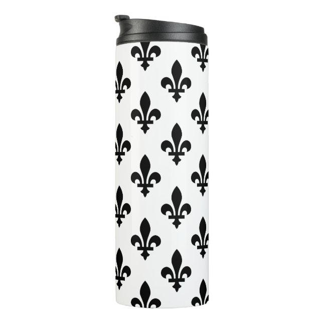 Termo Patrón Fleur de Lis, francés real, negro sobre bla (Rotado hacia la derecha)