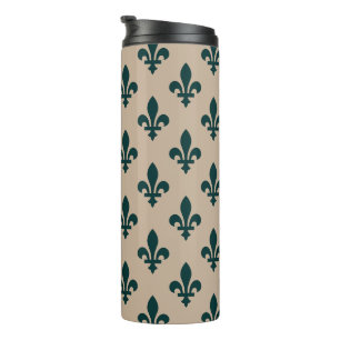 Termo Patrón Fleur de Lis, verde francés real en crema