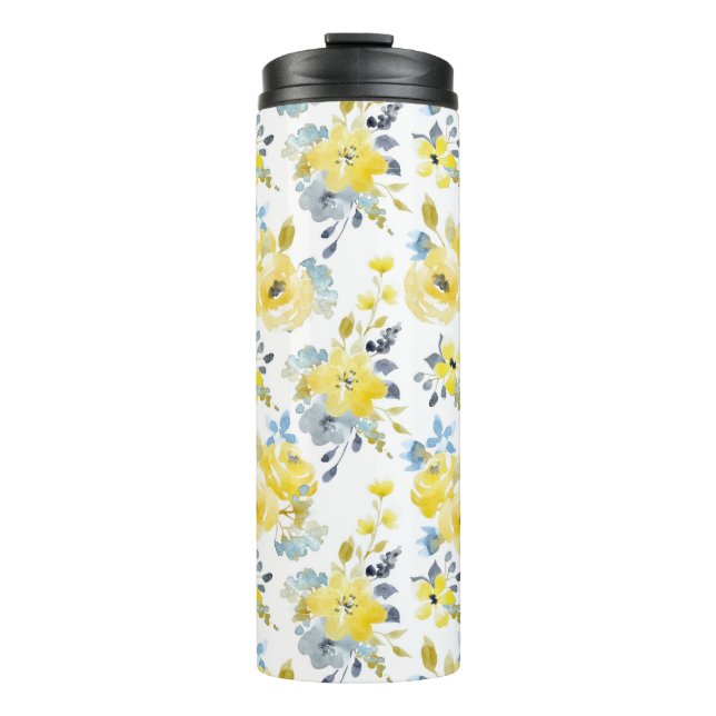 Termo Patrón floral amarillo acuarela (Anverso)