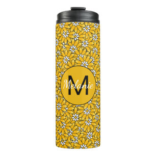 Termo Patrón floral amarillo brillante personalizado