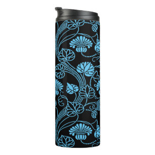 Termo Patrón Floral Antiguo Negro sobre Azul