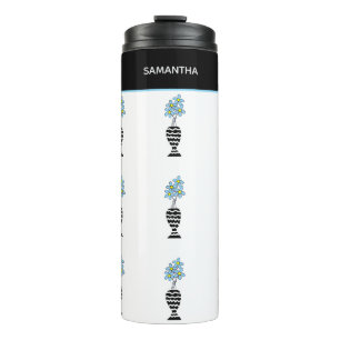 Termo Patrón floral azul y amarillo