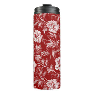Termo Patrón floral barroco monocromático, blanco sobre