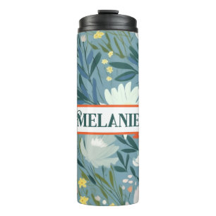 Termo Patrón floral blanco y azul personalizado