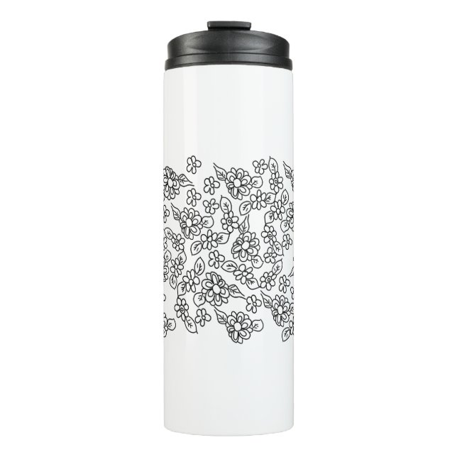 Termo Patrón floral blanco y negro (Anverso)