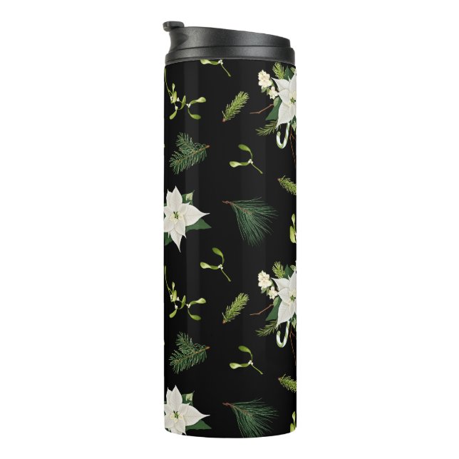 Termo Patrón floral blanco y verde sobre negro (Rotado hacia la derecha)